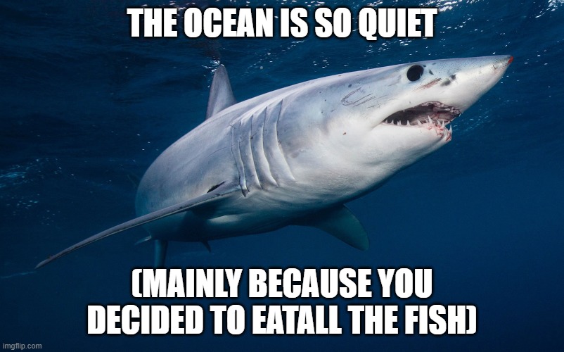 bruh | THE OCEAN IS SO QUIET; (MAINLY BECAUSE YOU DECIDED TO EATALL THE FISH) | image tagged in bruh moment | made w/ Imgflip meme maker