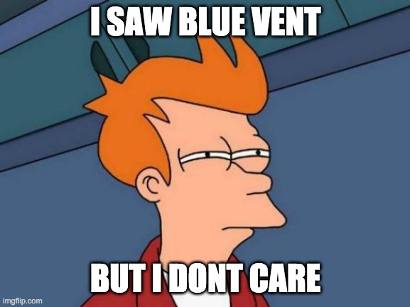WOW | I SAW BLUE VENT; BUT I DONT CARE | image tagged in memes,futurama fry | made w/ Imgflip meme maker