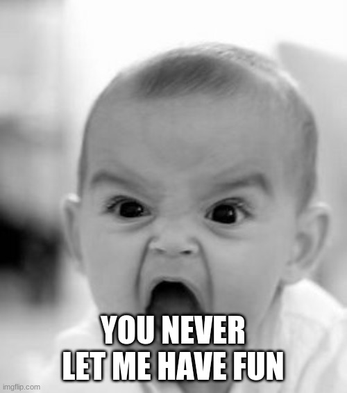 Angry Baby Meme | YOU NEVER LET ME HAVE FUN | image tagged in memes,angry baby | made w/ Imgflip meme maker