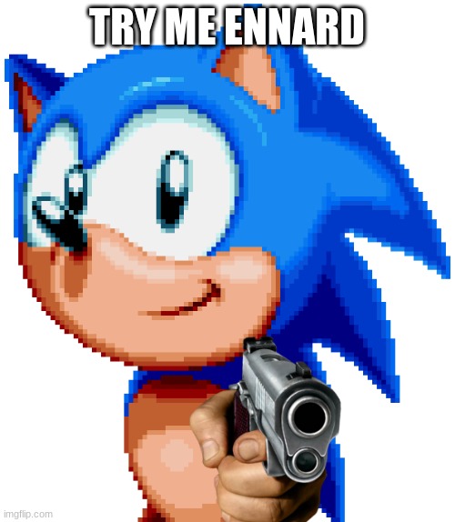 sonic with a gun | TRY ME ENNARD | image tagged in sonic with a gun | made w/ Imgflip meme maker