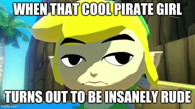Windwaker meme because why not | WHEN THAT COOL PIRATE GIRL; TURNS OUT TO BE INSANELY RUDE | image tagged in zelda | made w/ Imgflip meme maker