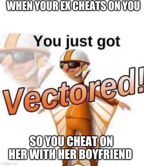 You just got vectored | WHEN YOUR EX CHEATS ON YOU; SO YOU CHEAT ON HER WITH HER BOYFRIEND | image tagged in you just got vectored | made w/ Imgflip meme maker