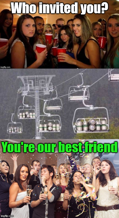 You are everyone's friend when you bring booze. | Who invited you? You're our best friend | image tagged in that's disgusting,office party,alcohol,booze | made w/ Imgflip meme maker