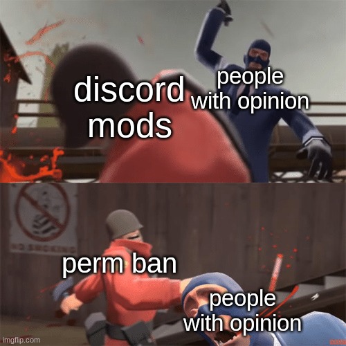 truth | people with opinion; discord mods; perm ban; people with opinion | image tagged in soldier vs spy,tf2 | made w/ Imgflip meme maker