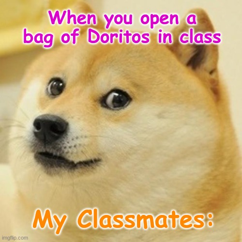 This reminds me of the good old days | When you open a bag of Doritos in class; My Classmates: | image tagged in memes,doge | made w/ Imgflip meme maker