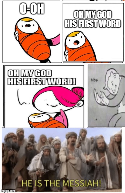 the wizard baby ver.2 | O-OH; OH MY GOD HIS FIRST WORD | image tagged in omg his first word,he is the messiah | made w/ Imgflip meme maker