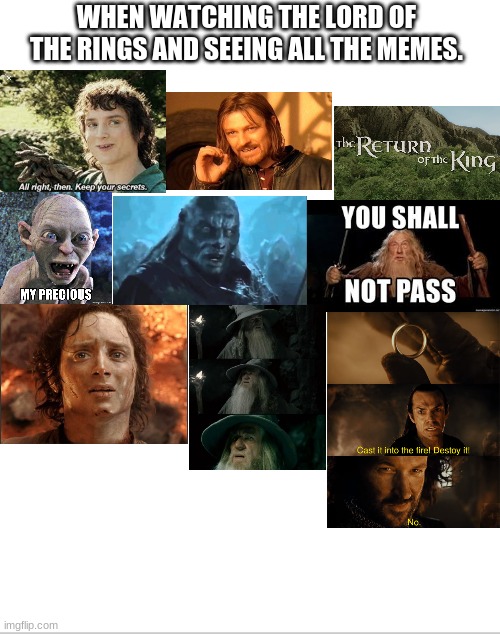 lord of the rings has the best meme templates | WHEN WATCHING THE LORD OF THE RINGS AND SEEING ALL THE MEMES. | image tagged in funny,funny memes,memes,lol so funny,lord of the rings,the lord of the rings | made w/ Imgflip meme maker