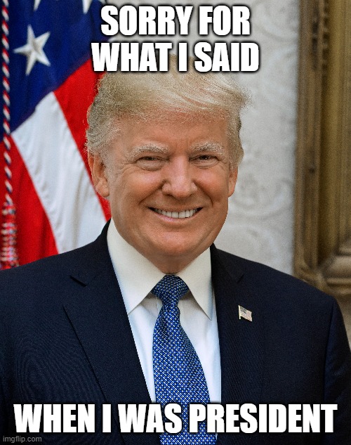 Sorry for what I said | SORRY FOR WHAT I SAID; WHEN I WAS PRESIDENT | image tagged in donald trump | made w/ Imgflip meme maker