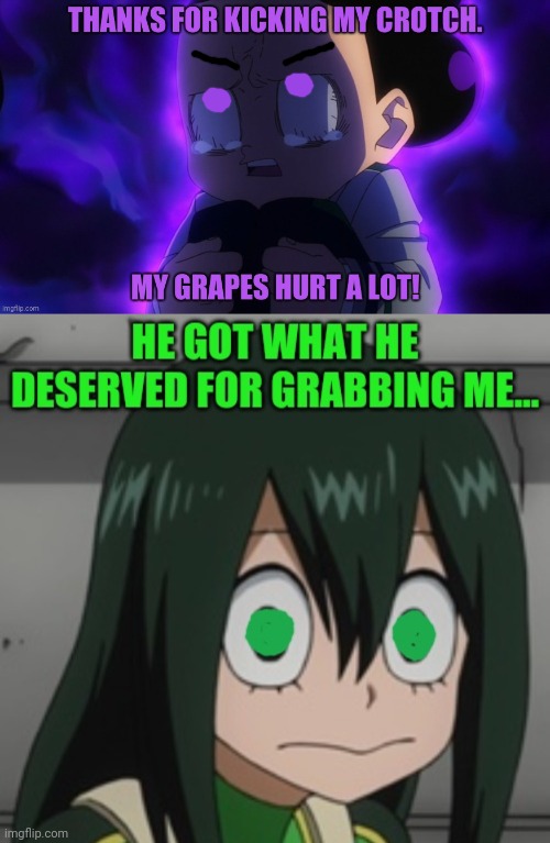 Everyone beats up Mineta | image tagged in mineta,froppy,mha,bullying,crotch,kicking | made w/ Imgflip meme maker