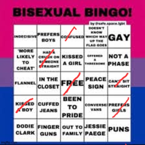 Bi, and confused | image tagged in bisexual bingo card | made w/ Imgflip meme maker