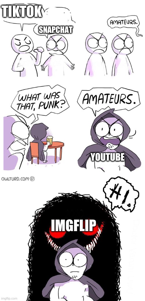 IMGFLIP IS AWESOME | TIKTOK; SNAPCHAT; YOUTUBE; IMGFLIP | image tagged in amateurs 3 0 | made w/ Imgflip meme maker