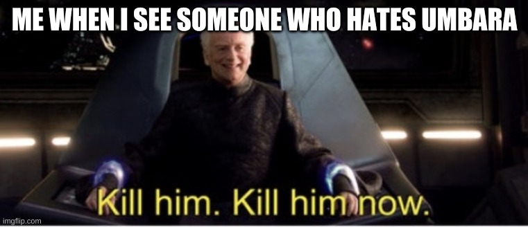 Kill him kill him now | ME WHEN I SEE SOMEONE WHO HATES UMBARA | image tagged in kill him kill him now | made w/ Imgflip meme maker