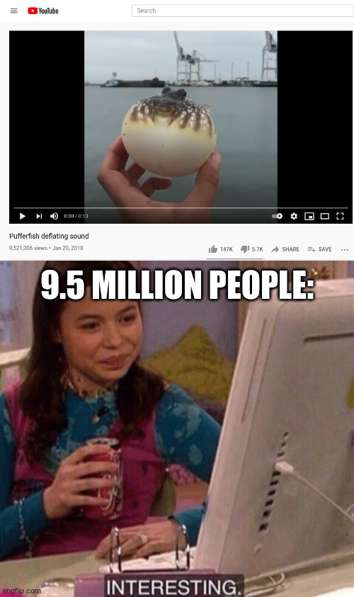 9.5 MILLION PEOPLE: | image tagged in icarly interesting | made w/ Imgflip meme maker