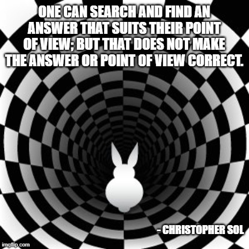 POINT OF VIEW & ANSWERS | ONE CAN SEARCH AND FIND AN ANSWER THAT SUITS THEIR POINT OF VIEW; BUT THAT DOES NOT MAKE THE ANSWER OR POINT OF VIEW CORRECT. - CHRISTOPHER SOL | image tagged in search,find,point of view,correct,incorrect,christopher sol | made w/ Imgflip meme maker