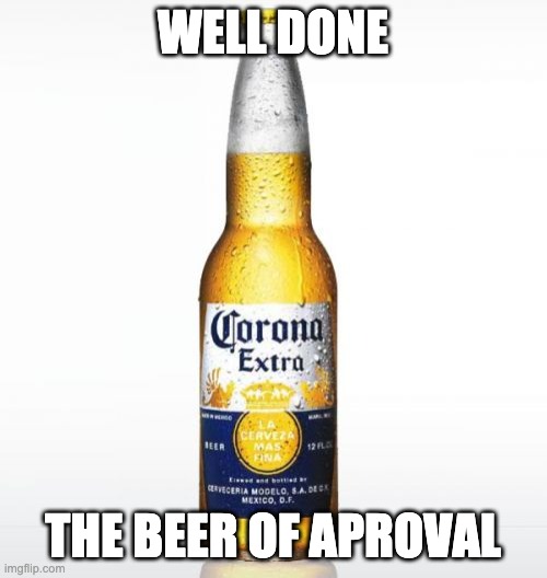 WELL DONE THE BEER OF APROVAL | image tagged in memes,corona | made w/ Imgflip meme maker