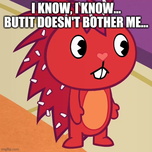 Flaky (HTF) | I KNOW, I KNOW... BUTIT DOESN'T BOTHER ME... | image tagged in flaky htf | made w/ Imgflip meme maker