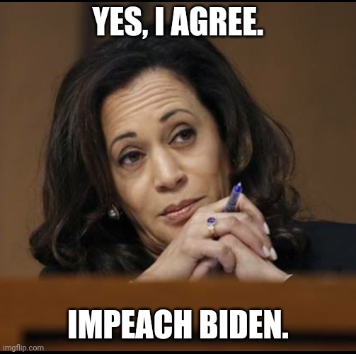 Yes, Impeach Biden | YES, I AGREE. IMPEACH BIDEN. | image tagged in kamala harris | made w/ Imgflip meme maker