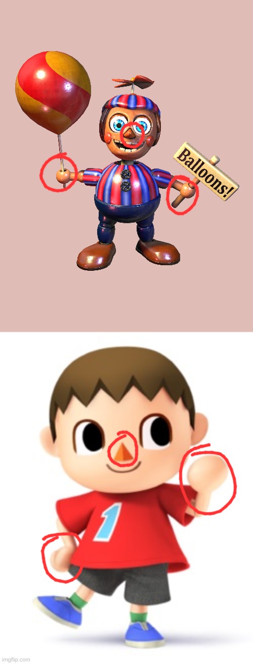 Im just saying they look the same | image tagged in animal crossing,balloon boy fnaf | made w/ Imgflip meme maker