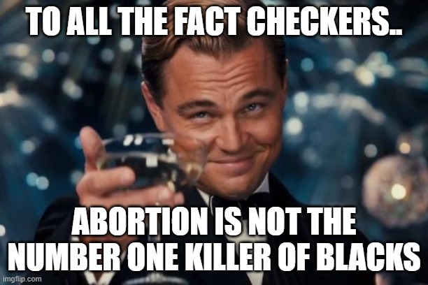 Leonardo Dicaprio Cheers | TO ALL THE FACT CHECKERS.. ABORTION IS NOT THE NUMBER ONE KILLER OF BLACKS | image tagged in memes,leonardo dicaprio cheers | made w/ Imgflip meme maker