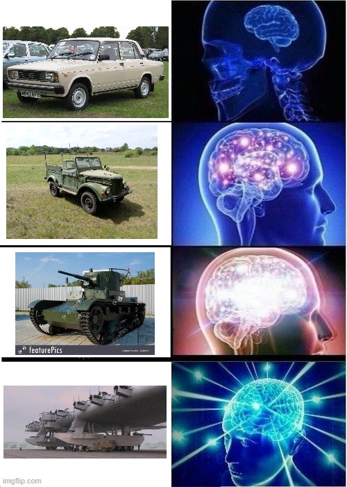 Russian transportation. | image tagged in memes,expanding brain | made w/ Imgflip meme maker