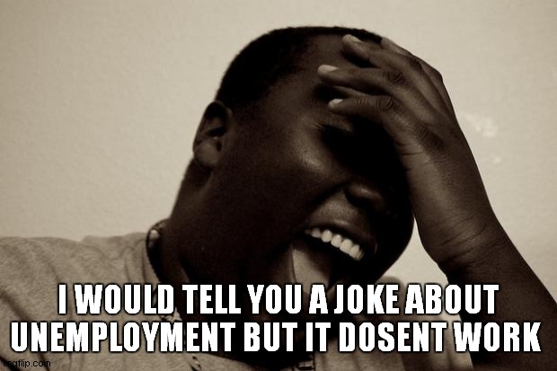 laughter | I WOULD TELL YOU A JOKE ABOUT UNEMPLOYMENT BUT IT DOSENT WORK | image tagged in laughter | made w/ Imgflip meme maker
