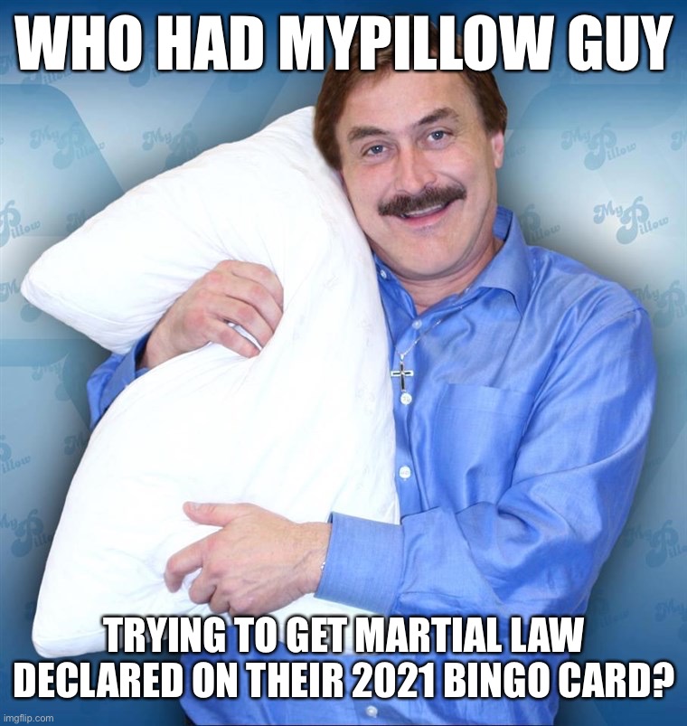 MyPillow Martial Law | WHO HAD MYPILLOW GUY; TRYING TO GET MARTIAL LAW DECLARED ON THEIR 2021 BINGO CARD? | image tagged in martial law,trump | made w/ Imgflip meme maker