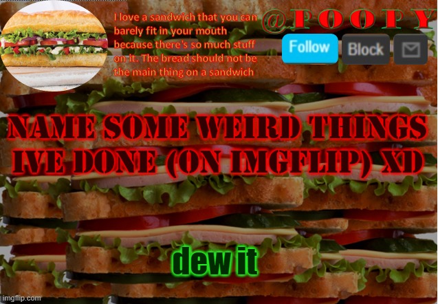 poopy | Name some weird things ive done (on imgflip) XD; dew it | image tagged in poopy | made w/ Imgflip meme maker