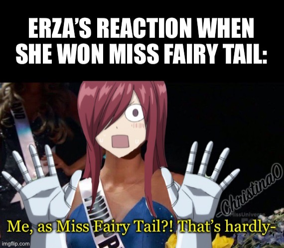 Miss Fairy Tail Erza Scarlet | image tagged in miss universe 2015,fairy tail,fairy tail meme,erza scarlet,pageant | made w/ Imgflip meme maker