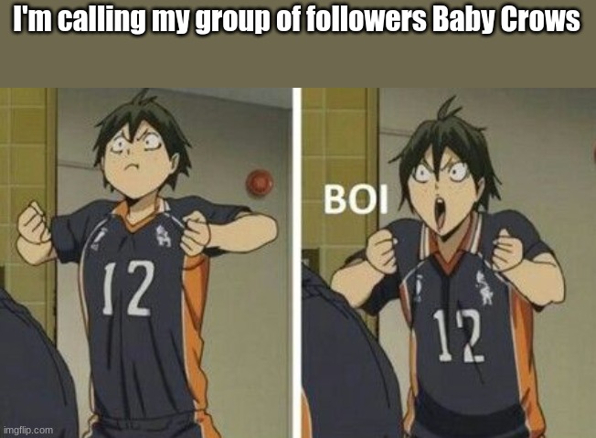 Yams BOI | I'm calling my group of followers Baby Crows | image tagged in yams boi | made w/ Imgflip meme maker