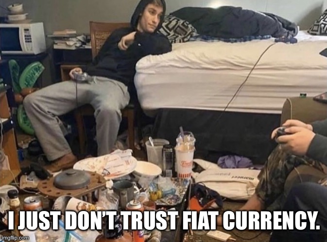 Robinhooders on Investing | I JUST DON’T TRUST FIAT CURRENCY. | image tagged in robinhooders | made w/ Imgflip meme maker