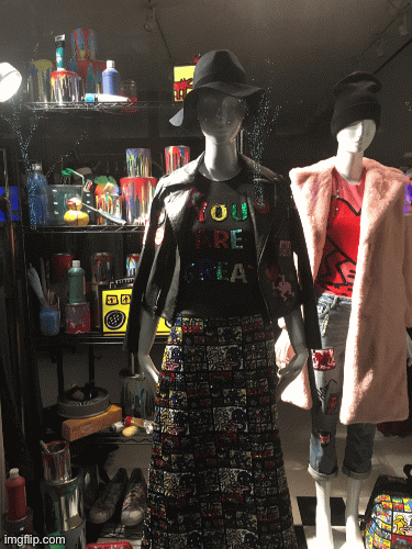 Keith Haring Kountry | image tagged in fashion,window design,alice and olivia,keith haring,brian einersen | made w/ Imgflip images-to-gif maker
