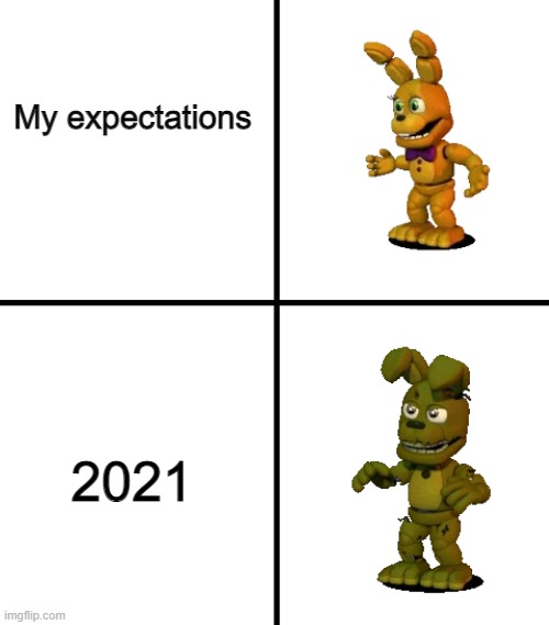 2021 | My expectations; 2021 | image tagged in expectations vs reality fnaf world edit | made w/ Imgflip meme maker