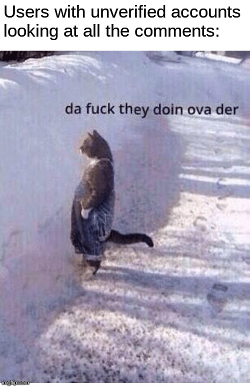 Da fuq they doing over there | Users with unverified accounts looking at all the comments: | image tagged in da fuq they doing over there | made w/ Imgflip meme maker