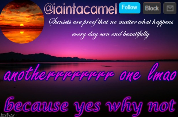 iaintacamel | anotherrrrrrrr one lmao; because yes why not | image tagged in iaintacamel | made w/ Imgflip meme maker