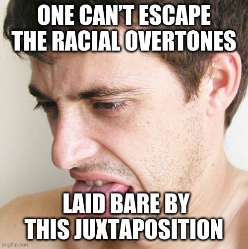 Eww | ONE CAN’T ESCAPE THE RACIAL OVERTONES; LAID BARE BY THIS JUXTAPOSITION | image tagged in eww | made w/ Imgflip meme maker
