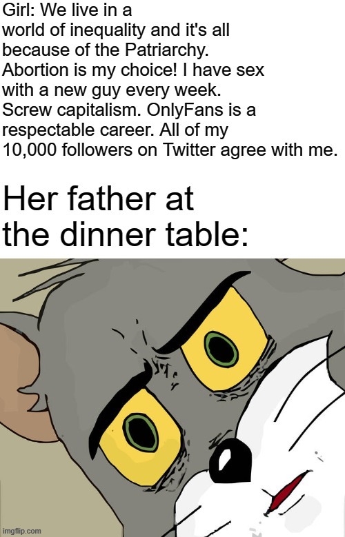 "Should have used my hand" | image tagged in unsettled tom,tom and jerry,feminist,onlyfans,mgtow | made w/ Imgflip meme maker