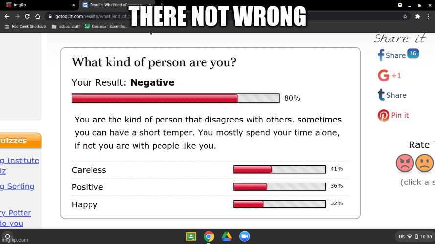 https://www.gotoquiz.com/results/what_kind_of_person_are_you_562 | THERE NOT WRONG | made w/ Imgflip meme maker