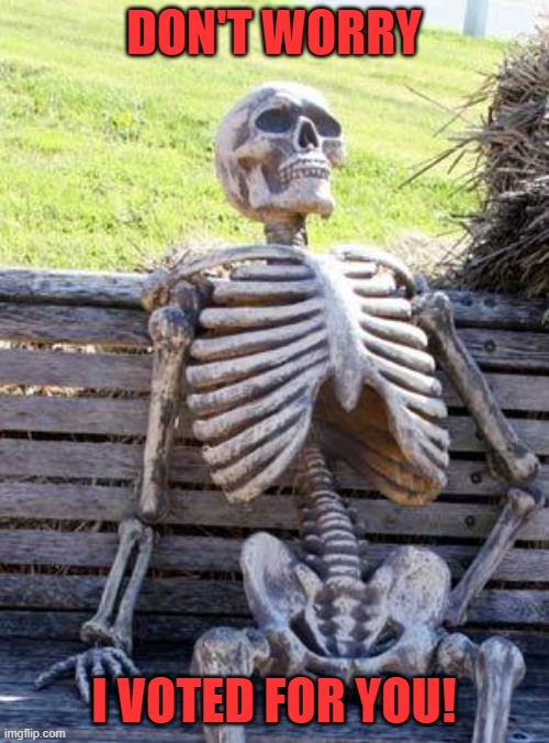 Waiting Skeleton Meme | DON'T WORRY I VOTED FOR YOU! | image tagged in memes,waiting skeleton | made w/ Imgflip meme maker