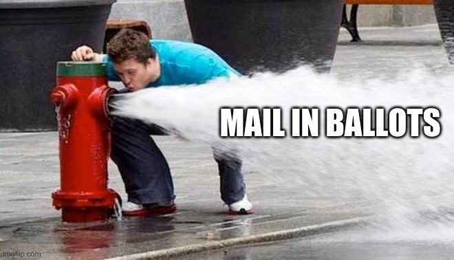 Drinking From Fire Hydrant | MAIL IN BALLOTS | image tagged in drinking from fire hydrant | made w/ Imgflip meme maker