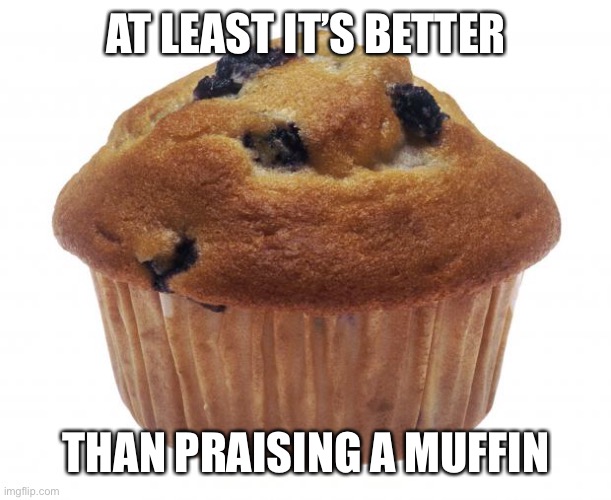 Popular Opinion Muffin | AT LEAST IT’S BETTER THAN PRAISING A MUFFIN | image tagged in popular opinion muffin | made w/ Imgflip meme maker