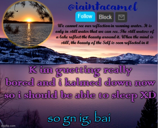 -1:59am ET | K im guetting really bored and i kalmed down now so i should be able to sleep XD; so gn ig, bai | image tagged in iaintacamel | made w/ Imgflip meme maker