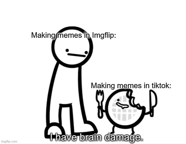 DISCLAIMER! This is only my opinion. | Making memes in Imgflip:; Making memes in tiktok: | image tagged in i have brain damage,memes | made w/ Imgflip meme maker