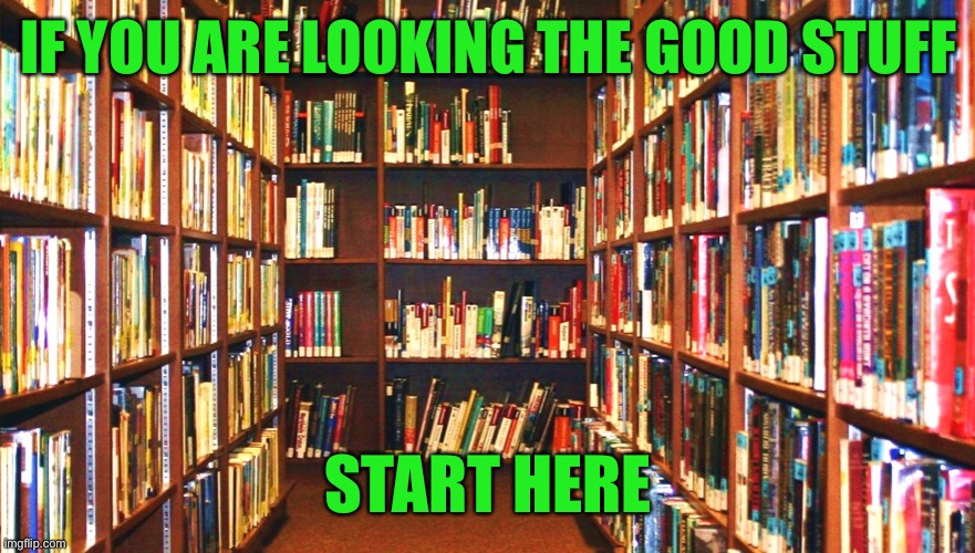 Library | IF YOU ARE LOOKING THE GOOD STUFF START HERE | image tagged in library | made w/ Imgflip meme maker
