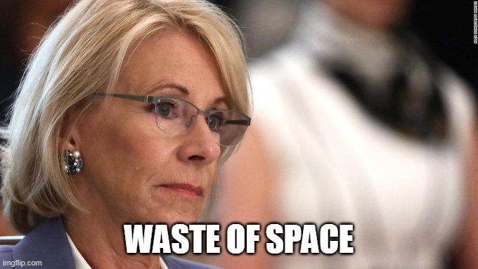 Waste of Space | WASTE OF SPACE | image tagged in betty devos,waste of space,education,department of education | made w/ Imgflip meme maker