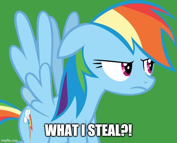 Annoyed Rainbow Dash (MLP) | WHAT I STEAL?! | image tagged in annoyed rainbow dash mlp | made w/ Imgflip meme maker