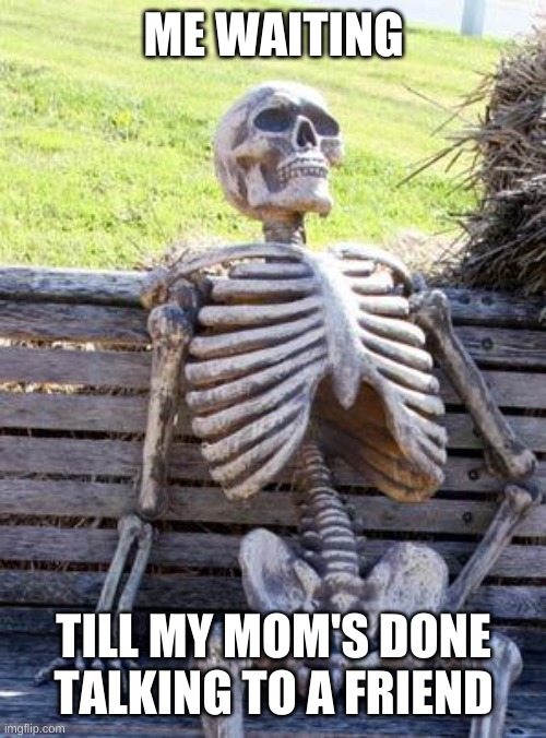 relatable bois? | ME WAITING; TILL MY MOM'S DONE TALKING TO A FRIEND | image tagged in memes,waiting skeleton | made w/ Imgflip meme maker