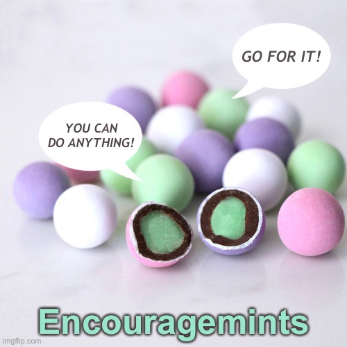 Refreshing | GO FOR IT! YOU CAN DO ANYTHING! Encouragemints | image tagged in funny memes,bad puns,eyeroll | made w/ Imgflip meme maker