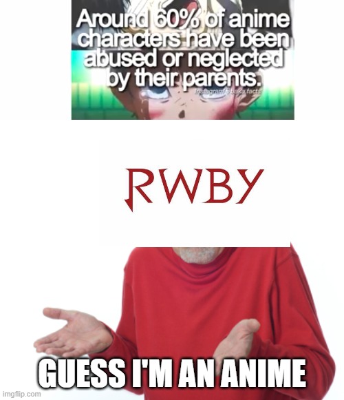 GUESS I'M AN ANIME | image tagged in guess i'll die,anime,rwby | made w/ Imgflip meme maker