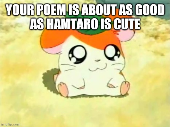 Hamtaro Meme | YOUR POEM IS ABOUT AS GOOD
AS HAMTARO IS CUTE | image tagged in memes,hamtaro | made w/ Imgflip meme maker