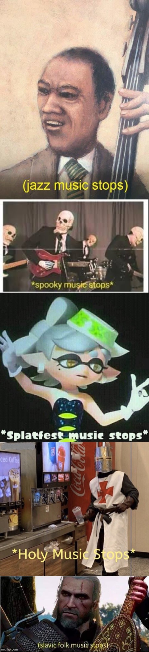 image tagged in jazz music stops,spooky music stops,splatfest music stops,holy music stops,slavic folk music stops | made w/ Imgflip meme maker